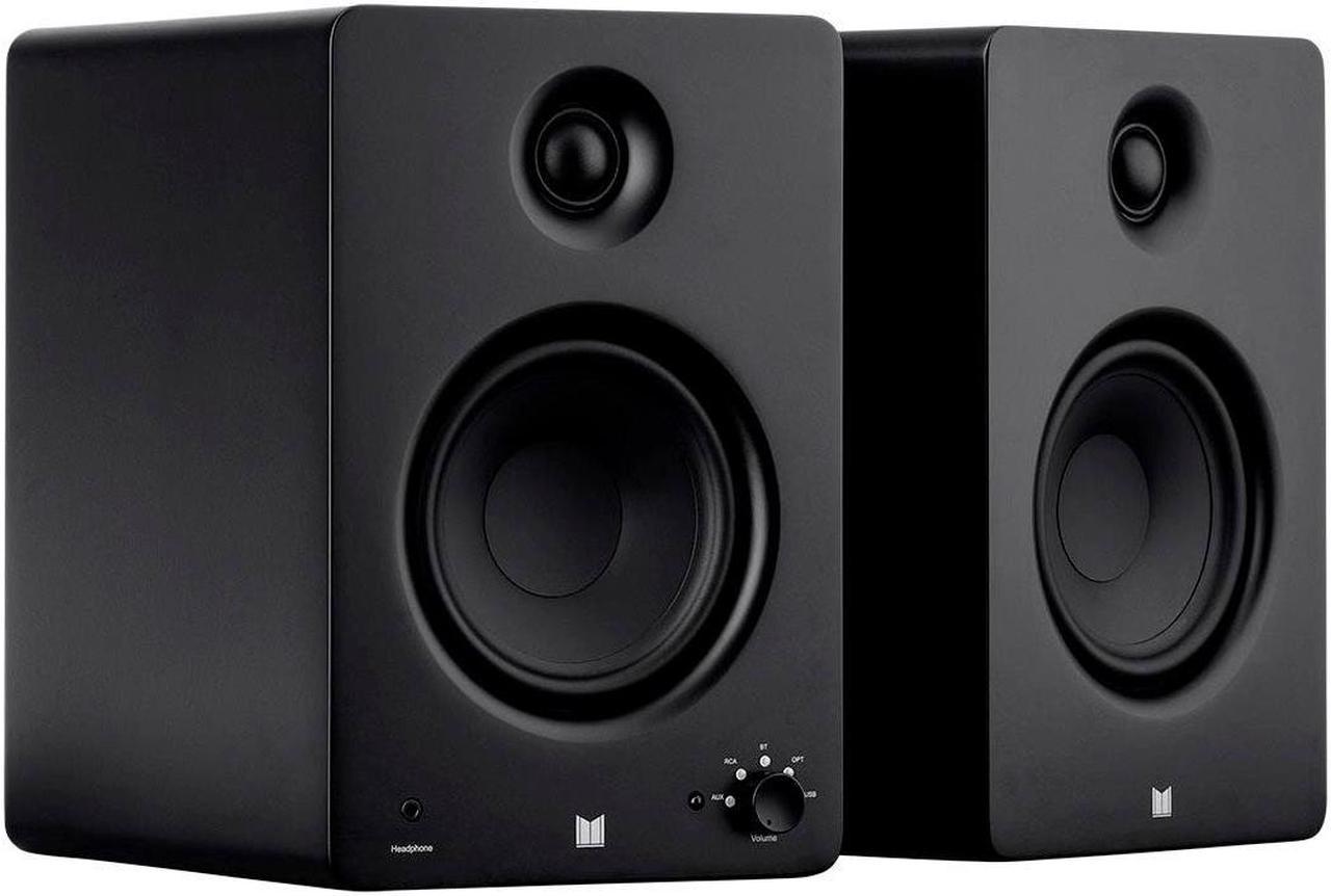 Monoprice Monolith MM-5 Powered Multimedia Speakers - Black (Pair), With Bluetooth With aptX HD, USB DAC, Optical Inputs, Subwoofer Output and Remote Control