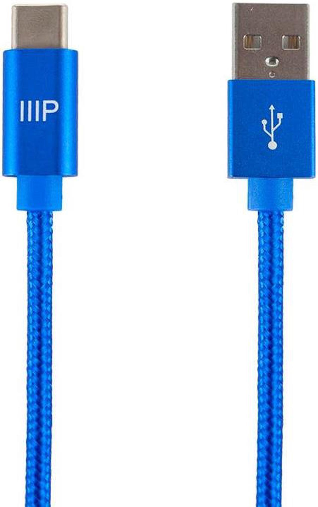 Monoprice Nylon Braided USB C to USB A 2.0 Cable - 10 Feet - Blue | Type C, Fast Charging, Compatible With Samsung Galaxy S10 / Note 8, LG V20 and More - Palette Series