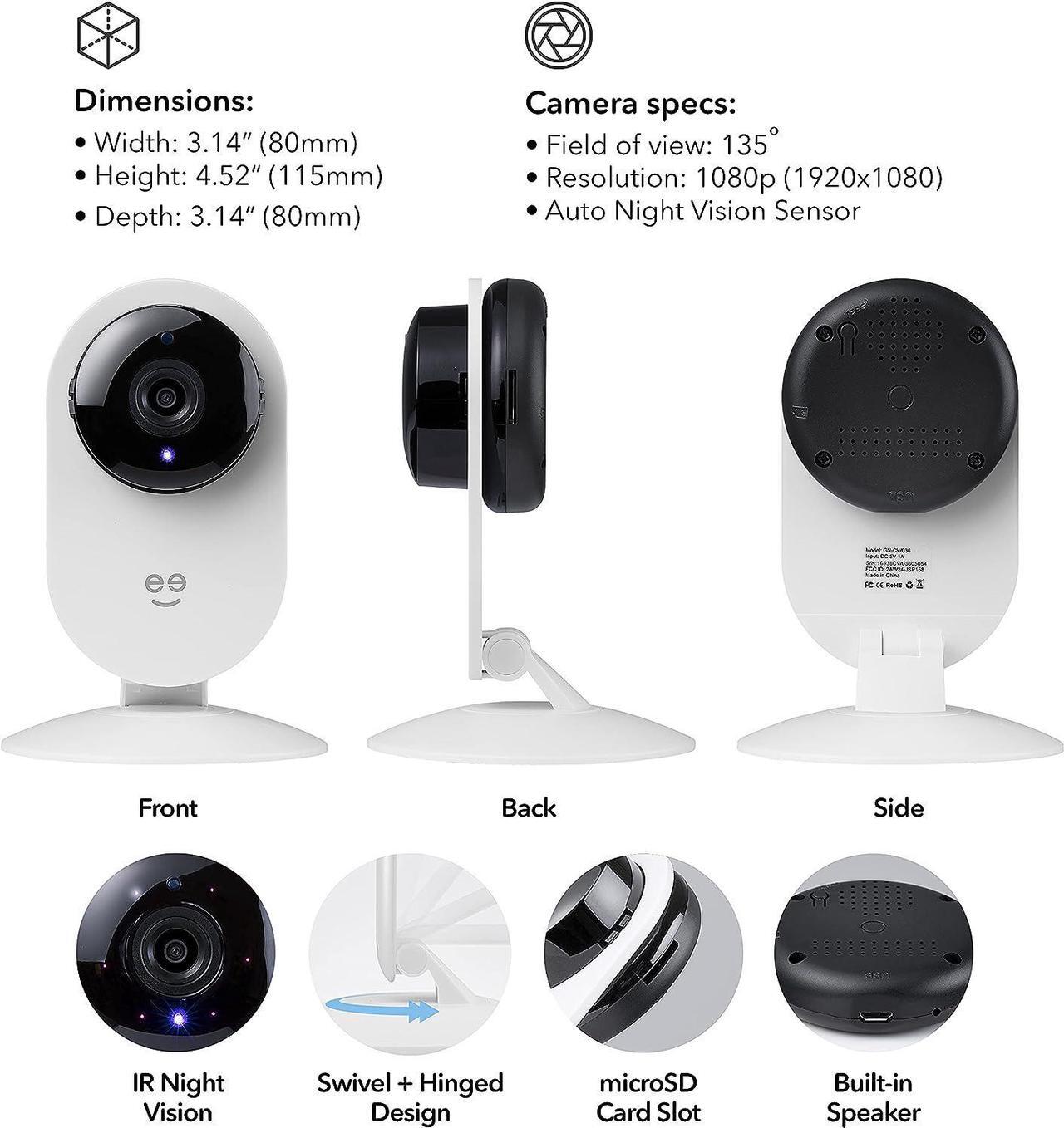 Alt view image 4 of 7 - Geeni Glimpse 1080p HD Smart Camera  Indoor Home Security Camera  No Hub Required  Motion Detection Camera  Smart Camera Compatible with Alexa and Google Home, Requires 2.4 GHz Wi-Fi, 2 Pack