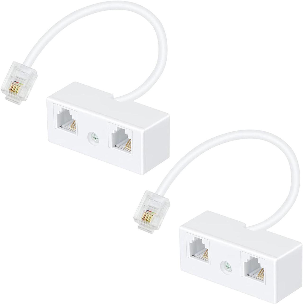 Telephone Splitter, RUNMI RJ11 6P4C 1 Male to 2 Female Adapter, 2 Way RJ11 Telephone Plug to RJ11 Socket and Separator(2 Pack)