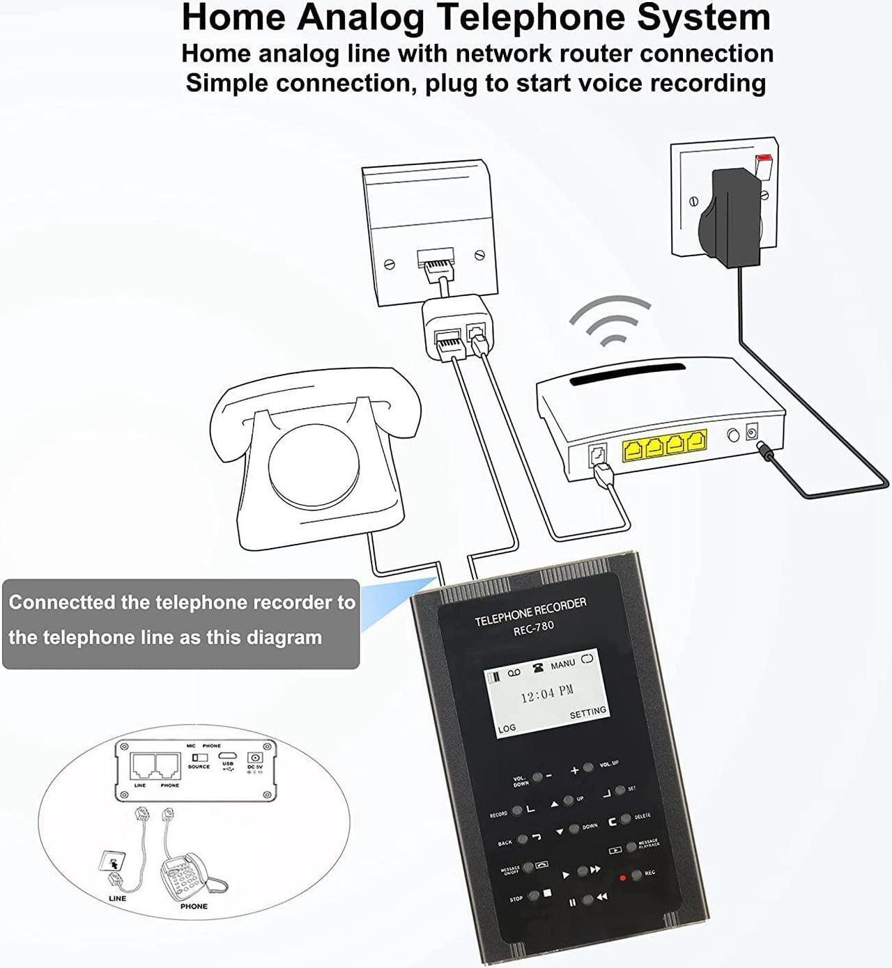 Alt view image 3 of 7 - 32GB Telephone Recorder, Landline Phone Call Recorder for Analog/Digital Telephone Lines System, Automatic Telephone Recording Device, Auto Answering Machine