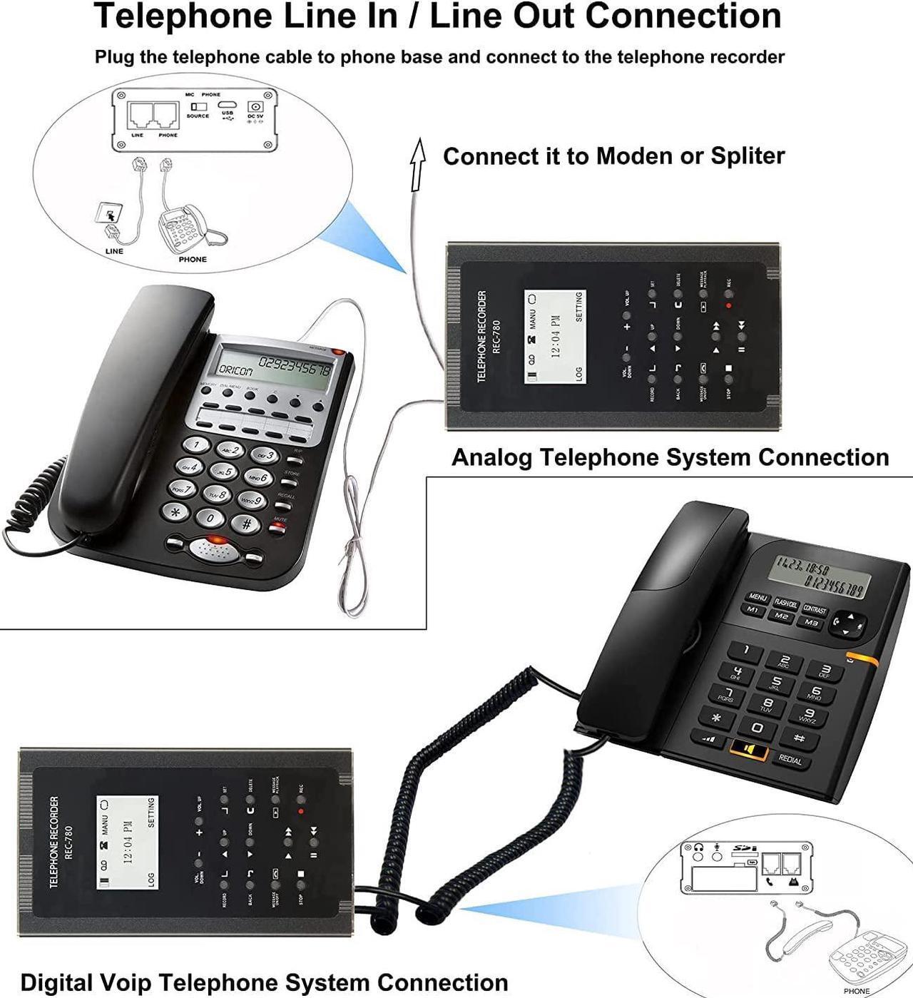 Alt view image 6 of 7 - 32GB Telephone Recorder, Landline Phone Call Recorder for Analog/Digital Telephone Lines System, Automatic Telephone Recording Device, Auto Answering Machine