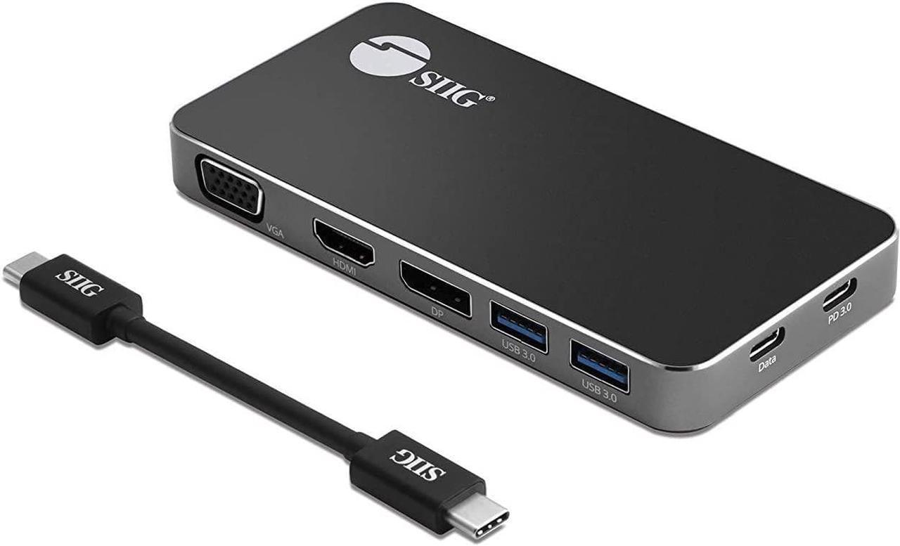 SIIG USB-C MST Video Wall Multi Stream Transport Triple Display Travel Docking Station Thunderbolt 3 compatible, 100W Power Delivery, HDMI, DisplayPort, VGA, USB 3.0, NOT for Mac OS (JU-DK0D11-S1)