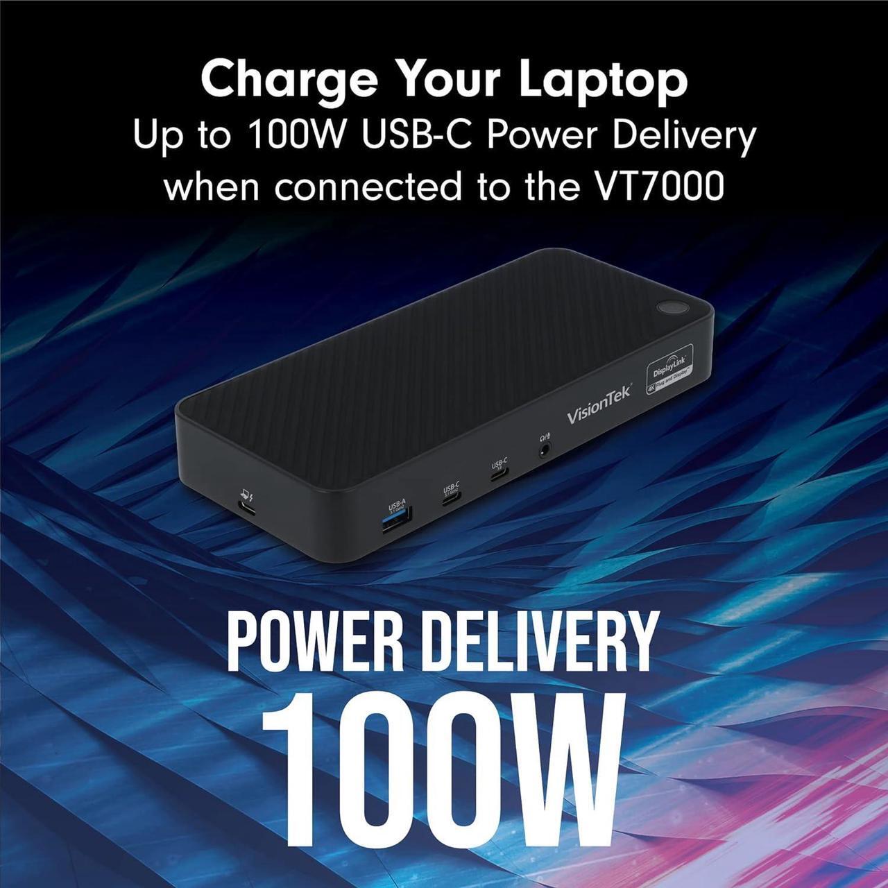 Alt view image 5 of 7 - VisionTek VT7000 USB-C 3X Monitor Docking Station - 100W Power, 3X HDMI, 2X DP, 3X USB-A, 2X USB-C, Audio, Ethernet for Windows/MacOS/ChromeOS