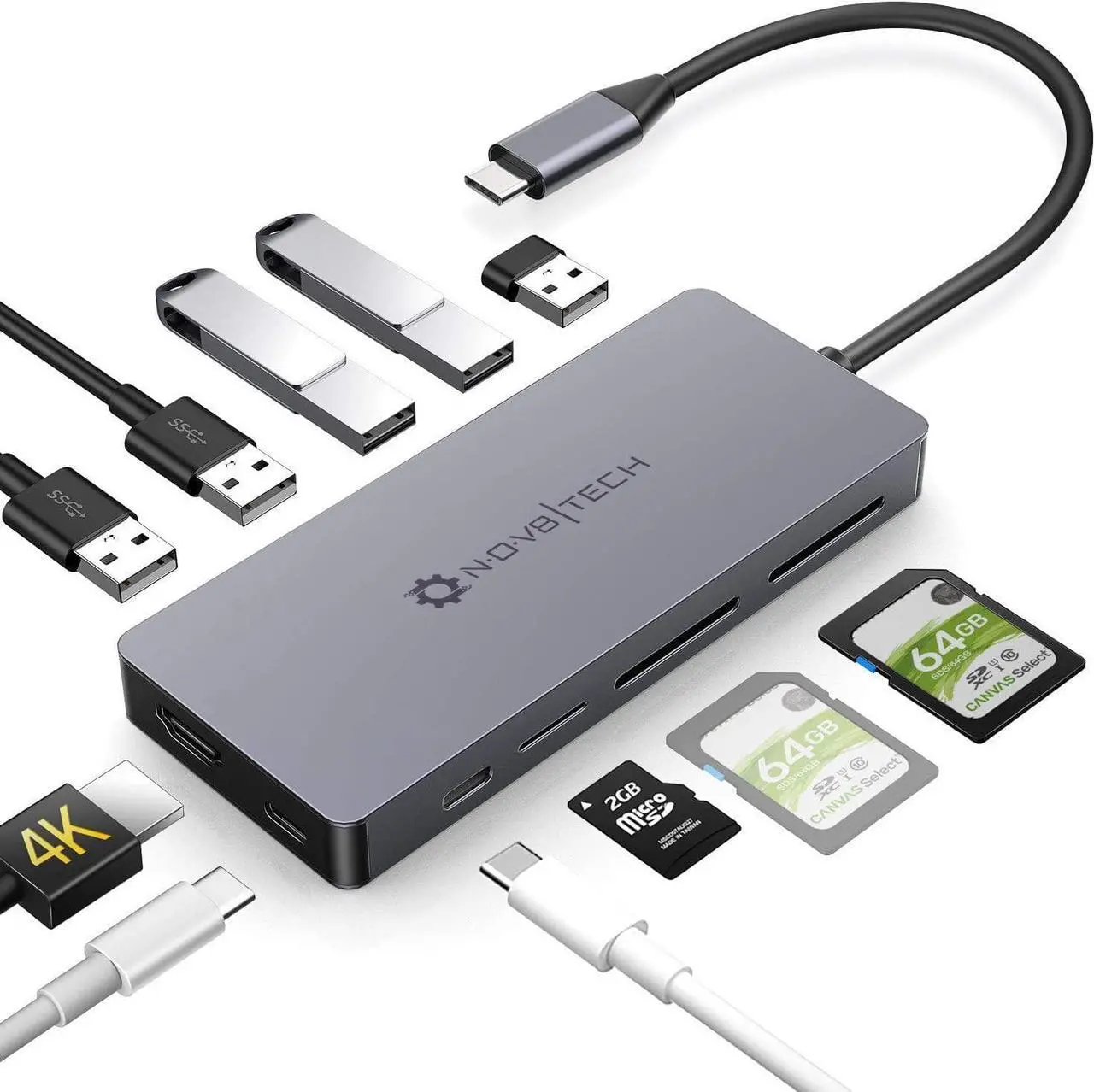 Main image of USB C Hub, 11 in 1 USB Hub 3.0 Adapter Dongle for M1 MacBook Pro Air, Windows Laptop and Other Type C Devices, 4K HDMI, 100W USB C Dock PD, Micro SD & 2X SD, 2X USB 3.0, 3X USB 2.0