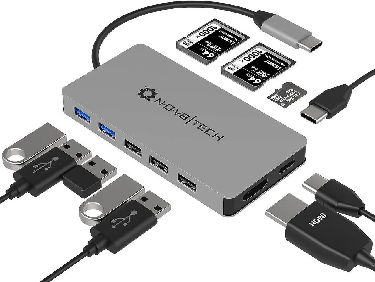 Alt view image 6 of 6 - USB C Hub, 11 in 1 USB Hub 3.0 Adapter Dongle for M1 MacBook Pro Air, Windows Laptop and Other Type C Devices, 4K HDMI, 100W USB C Dock PD, Micro SD & 2X SD, 2X USB 3.0, 3X USB 2.0