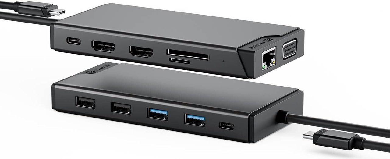 ALOGIC USB-C 12-in-1 Mini Docking Station, Dual Display, 2xHDMI, 1xVGA, 100W PD, 2xUSB-C, 2xUSB-A 2.0, 2xUSB-A 3.0, RJ45, 1x SD/TF Port, MacBook/Surface & Other USB-C Devices Compatible.