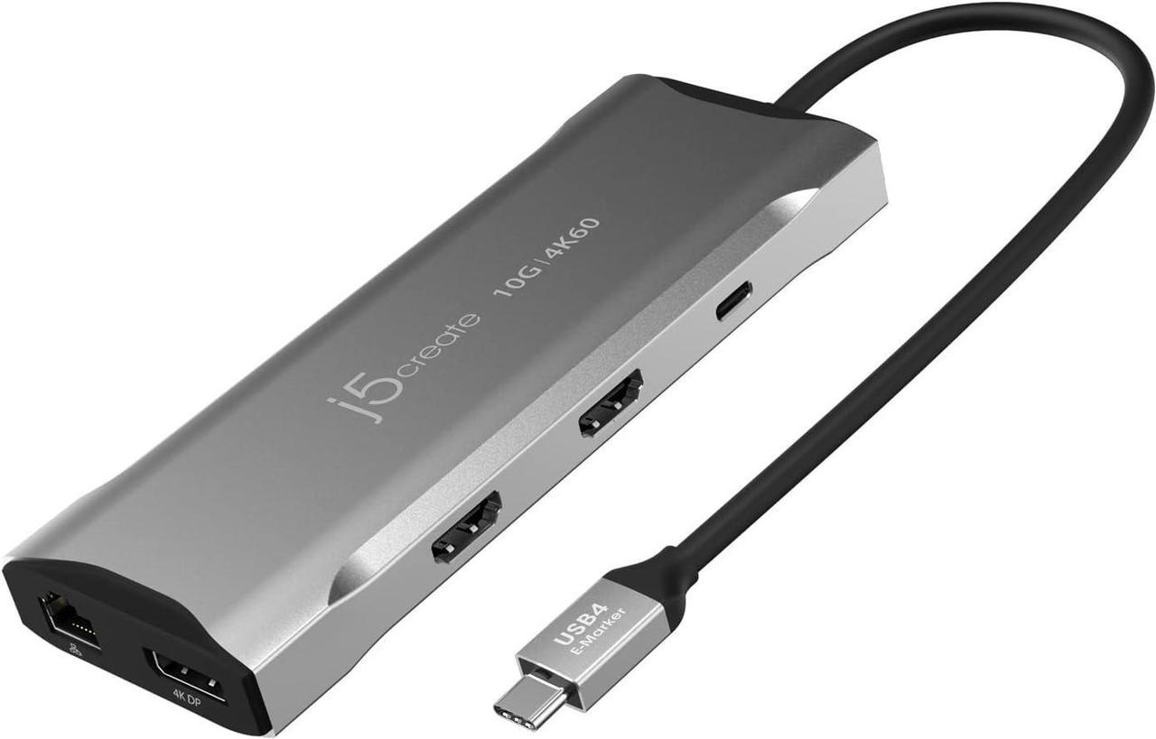 j5create USB C 4K Triple Display Hub - 4K HDMI x2, 4K DP, 2 USB-A and USB-C 10Gbps, PD 100W, Ethernet, SD 4.0 Card Reader | for XPS, Surface Pro (JCD397)