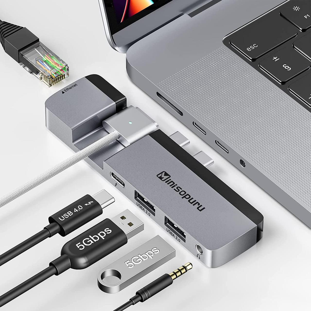 Main image of USB C Hub Multiport Adapter for MacBook Pro 14/16 Inch and MacBook Air M2, Minisopuru USB C 40Gbps Hub, MacBook Docking Station MacBook Pro Accessories Support with USB4/Thunderbolt, 100W PD, Ethernet