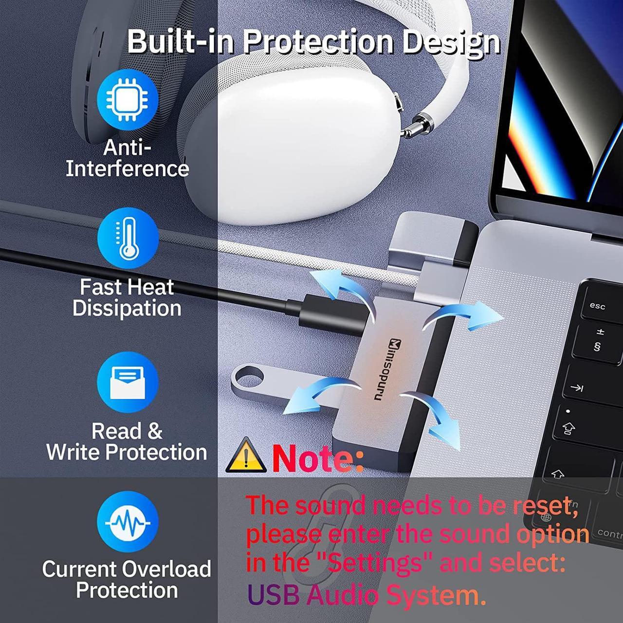 Alt view image 5 of 7 - USB C Hub Multiport Adapter for MacBook Pro 14/16 Inch and MacBook Air M2, Minisopuru USB C 40Gbps Hub, MacBook Docking Station MacBook Pro Accessories Support with USB4/Thunderbolt, 100W PD, Ethernet