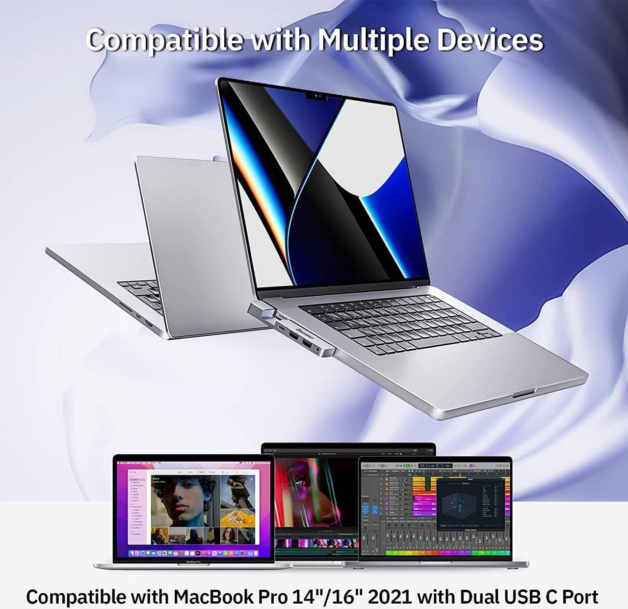 Alt view image 7 of 7 - USB C Hub Multiport Adapter for MacBook Pro 14/16 Inch and MacBook Air M2, Minisopuru USB C 40Gbps Hub, MacBook Docking Station MacBook Pro Accessories Support with USB4/Thunderbolt, 100W PD, Ethernet