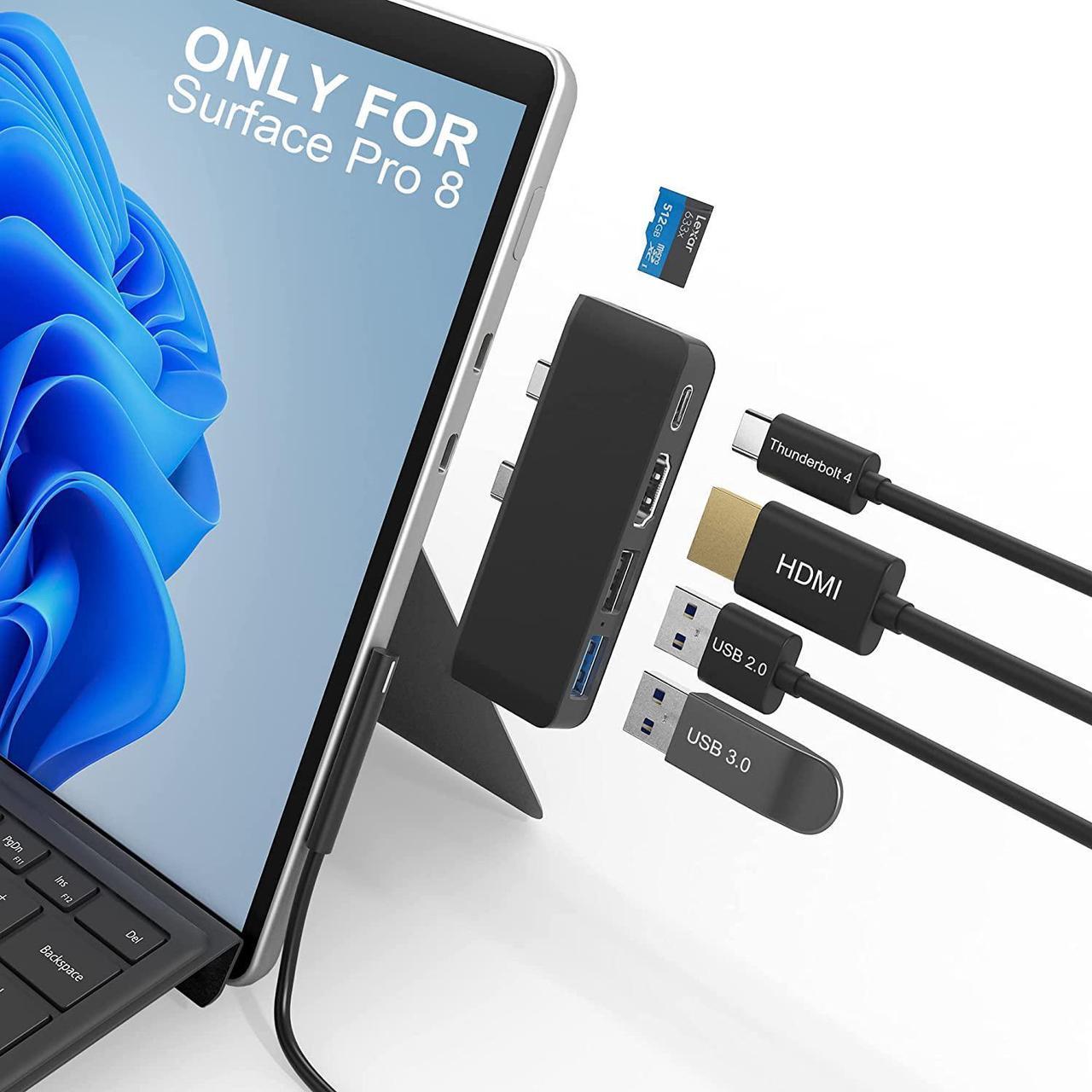 Surface Pro 8 Hub Docking Station with USB-C Thunerbolt 4 (Display+Data+PD Charging), 4K HDMI, USB 3.0, USB 2.0, TF Card Slot, Triple Display (Surface Pro 8+HDMI+USB C) for Microsoft Surface Pro 8