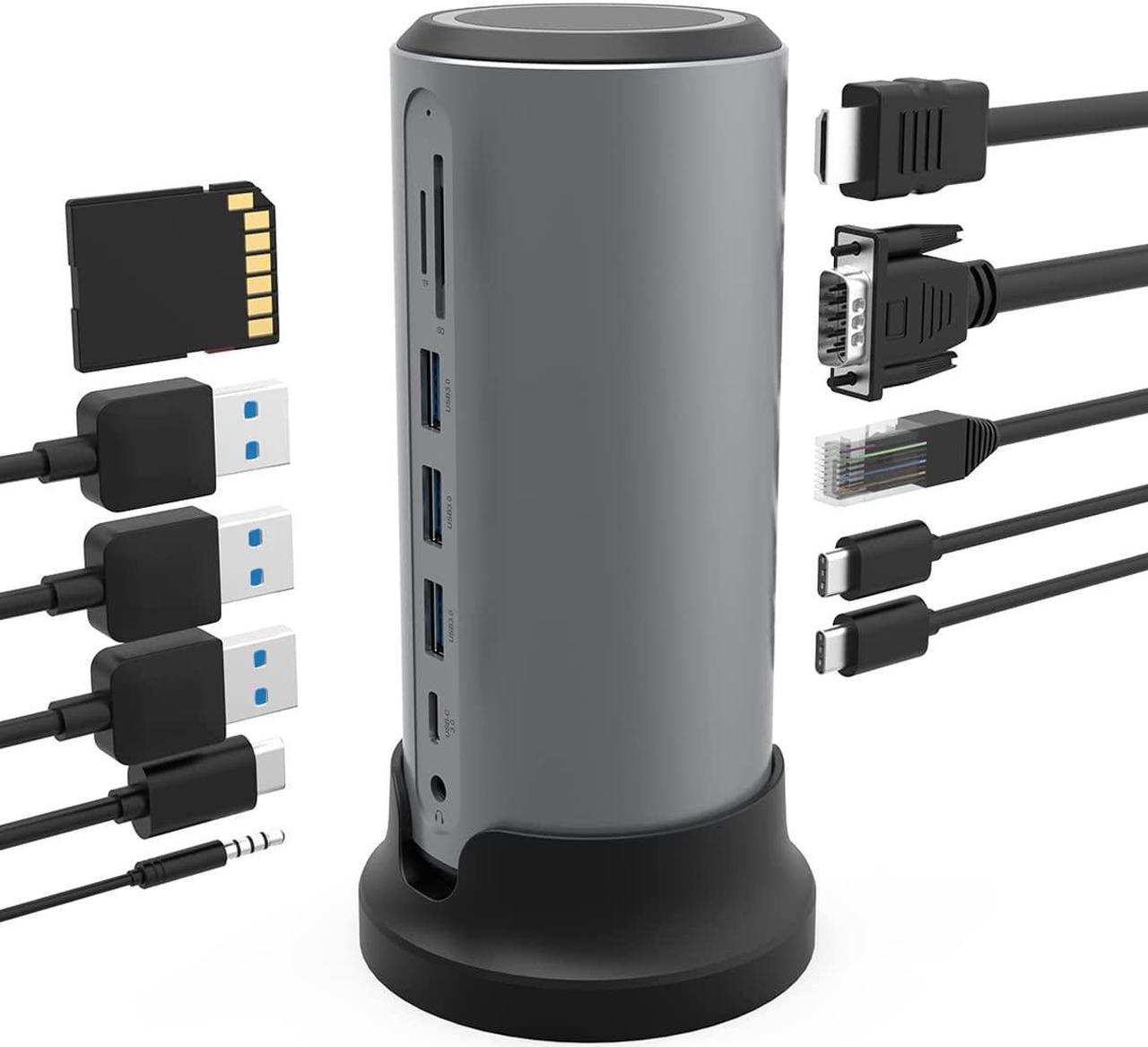 PULWTOP Docking Station 12 in 1 USB C Adapter Universal Laptop Docking Station with HDMI, VGA Output, Audio, Gigabit Ethernet, USB 3.0 Ports, USB C PD, Card Reader for Windows, PC, Mac, Laptop