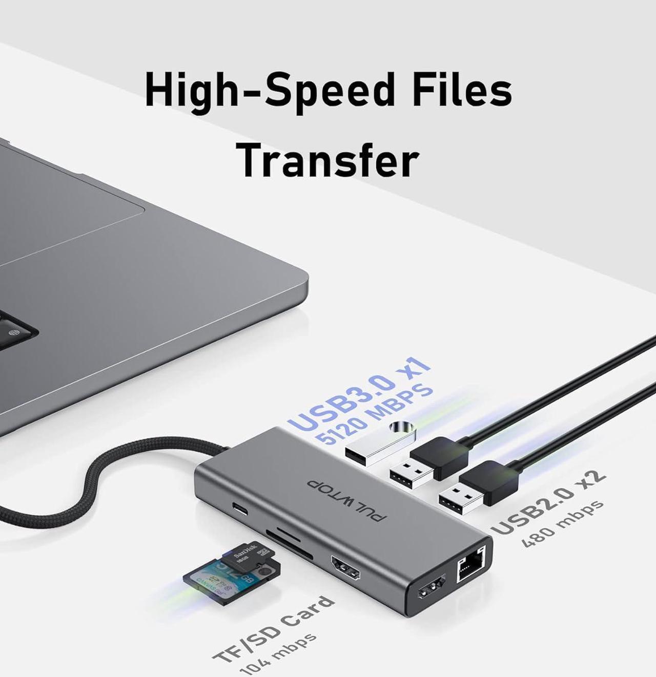 Alt view image 5 of 7 - USB C Docking Station to Dual HDMI Adapter, 9 in 1 USB C Hub Dual HDMI Monitors USB C Adapter with Dual HDMI, 3 USB 3.0, Ethernet, PD Compatible for Dell XPS 13/15, Lenovo Yoga, etc