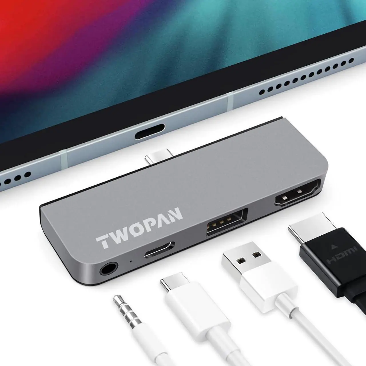 Main image of 4 Port USB C Hub Splitter Adapter for Laptop, iPad Pro 2021 M1/12.9 inch, iMac 24", MacBook Pro 14"/16" M2 Pro/Max, Multiport Adapter with 4K HDMI, USB-C PD Charging, 3.5mm Audio Jack