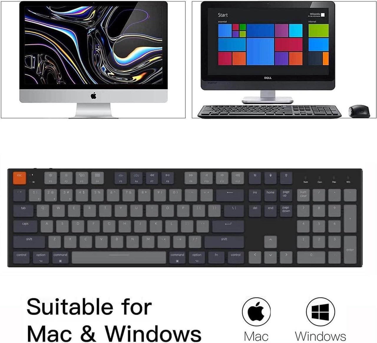 Alt view image 3 of 7 - Keychron K5 SE Hot-swappable Wireless Mechanical Keyboard, Ultra-Slim Full Size 104 Keys White Backlight Bluetooth/Wired Aluminum Gaming Keyboard for Mac Windows, Low Profile Gateron Brown Switch