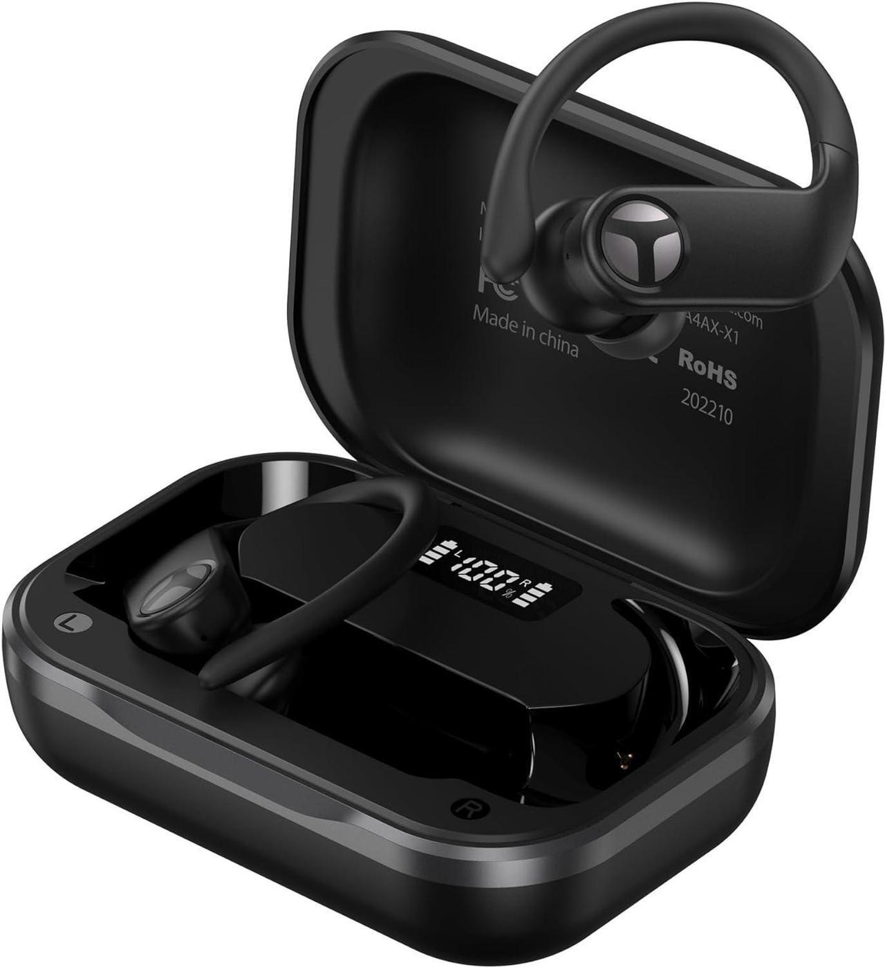 Main image of TRANYA X1 Wireless Earbuds Bluetooth Headphones 66Hrs Playtime with Wireless Charging Case & LED Display, Over-Ear Waterproof Earphones with Earhook, Headset with 4-Mic for Sports Workout Black