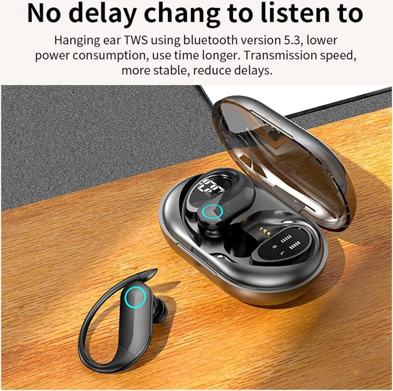 Alt view image 5 of 7 - ARMERI Wireless Bluetooth Headset, Bluetooth 5.3 in-Ear Noise Canceling Headset, Breathing Light/Digital Display/Built-in Microphone, Lightweight Sports Headset, Stereo Sound, Christmas
