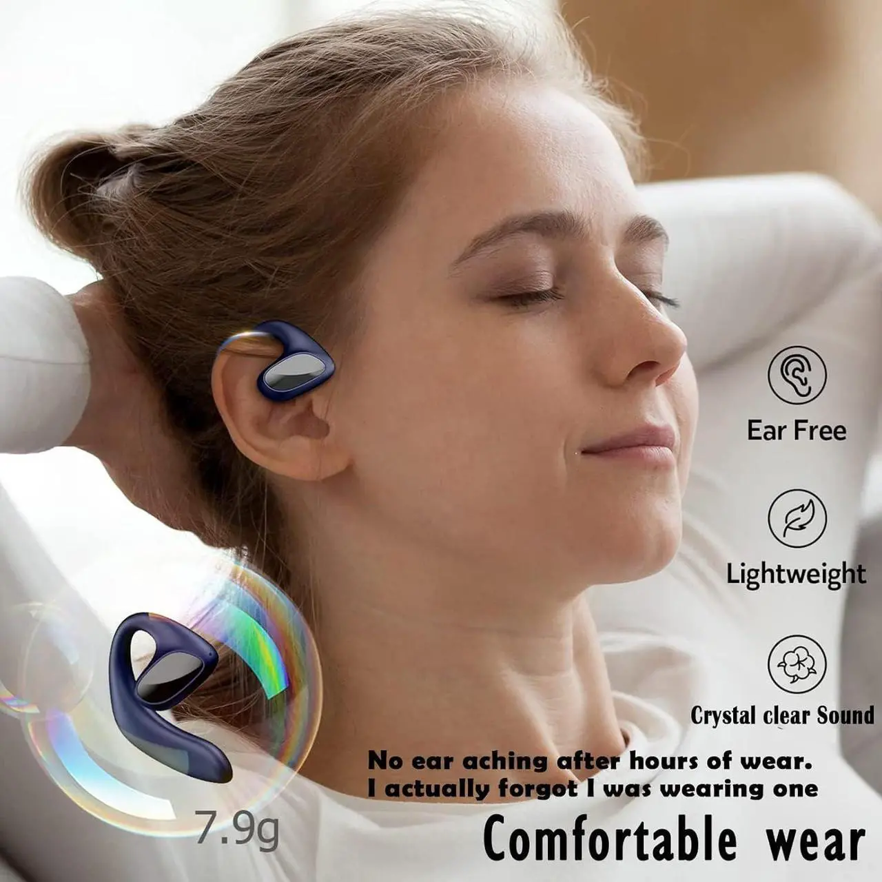 Alt view image 5 of 7 - Wrap Around Over Ear Earbuds Bone Conduction Open Ear Headphones Wireless Bluetooth Open Ear Earbuds with Ear Hook Mic Earbud Bone Conduction Head Set Headset Ear Buds Bone Conducting Headphones