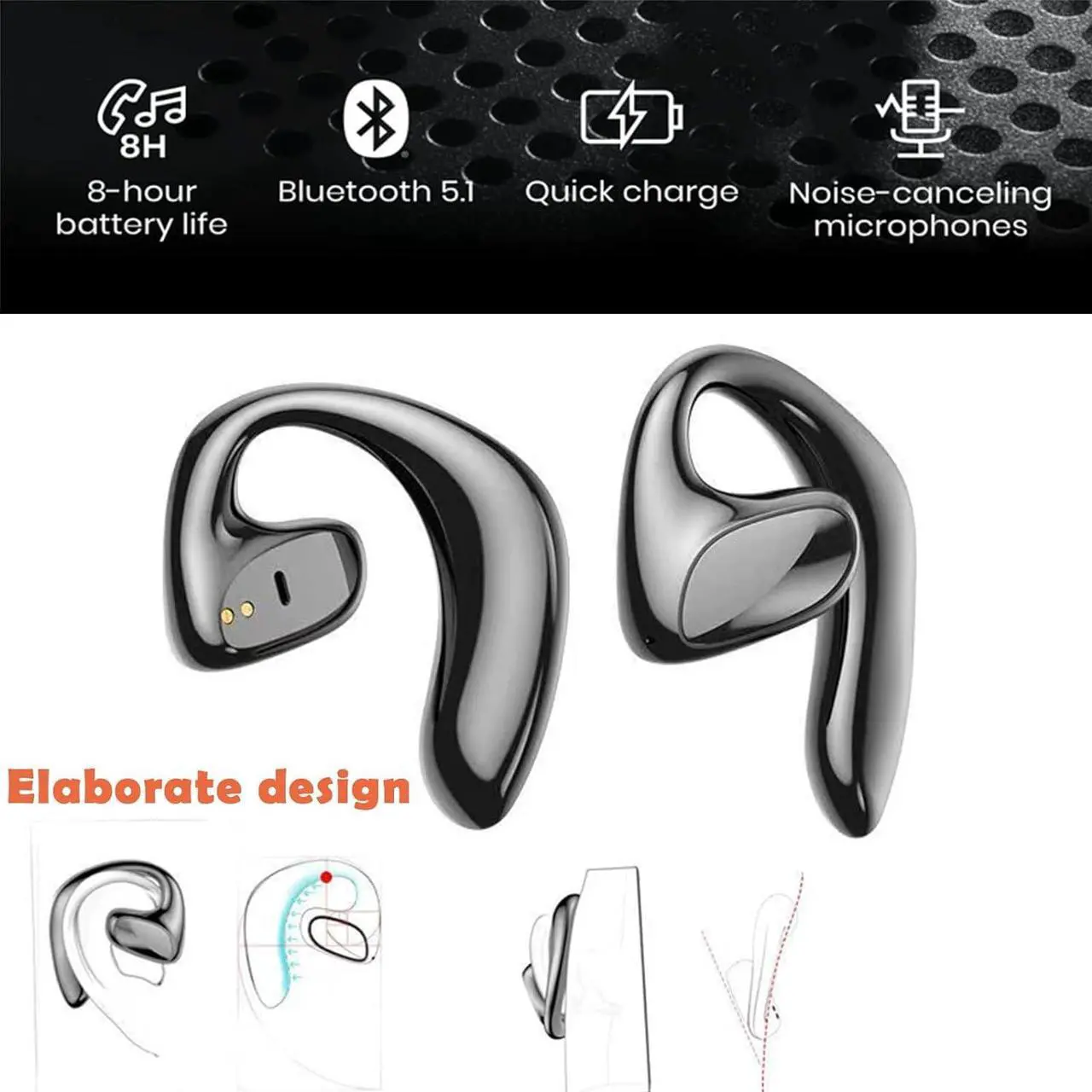 Alt view image 7 of 7 - Wrap Around Over Ear Earbuds Bone Conduction Open Ear Headphones Wireless Bluetooth Open Ear Earbuds with Ear Hook Mic Earbud Bone Conduction Head Set Headset Ear Buds Bone Conducting Headphones