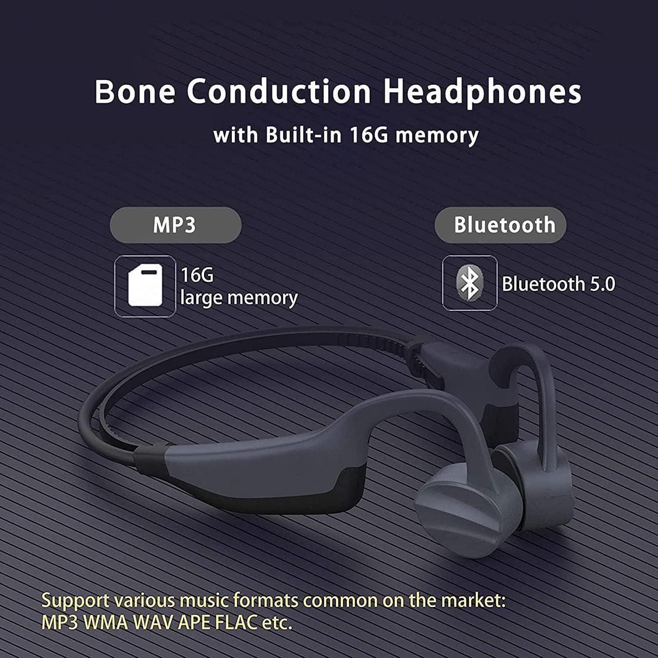 Alt view image 5 of 7 - ESSONIO Bone Conduction Headphones Swimming Headphones Underwater Bluetooth IPX8 Waterproof Headphones for Swimming with Microphones 16G Memory for Sports