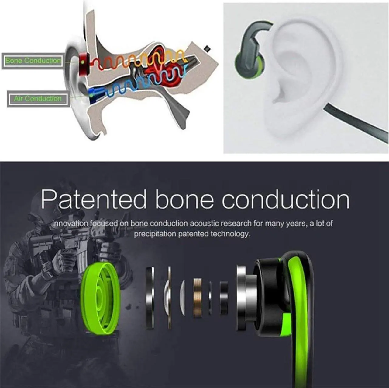 Alt view image 4 of 5 - Bone Conduction Headphones, Open Ear Sports Headphone, with IP8 Waterproof Sweatproof and Noise Reduction Microphone, for Running, Sports, Fitness,Black