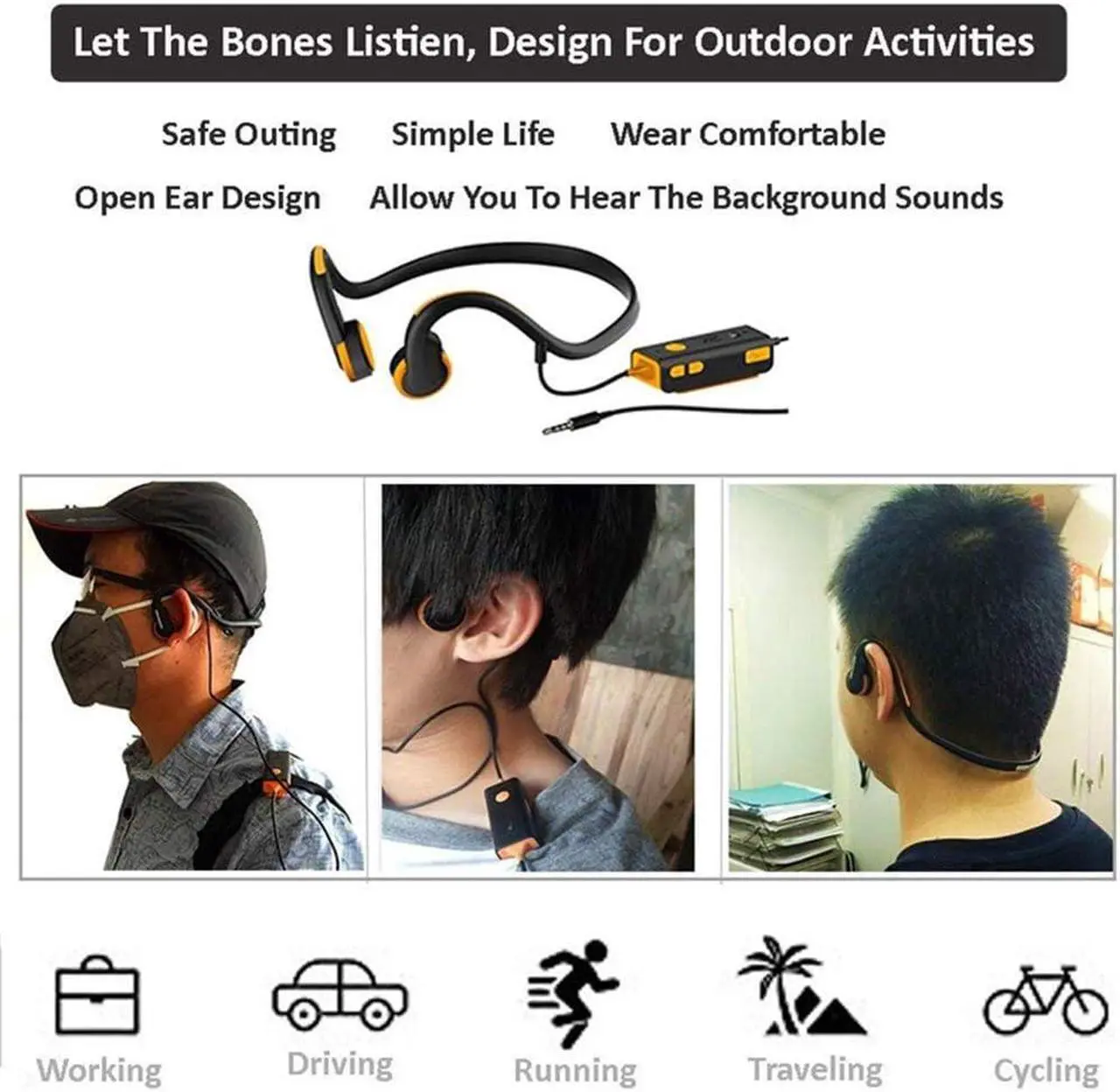 Alt view image 5 of 5 - Bone Conduction Headphones, Open Ear Sports Headphone, with IP8 Waterproof Sweatproof and Noise Reduction Microphone, for Running, Sports, Fitness,Black