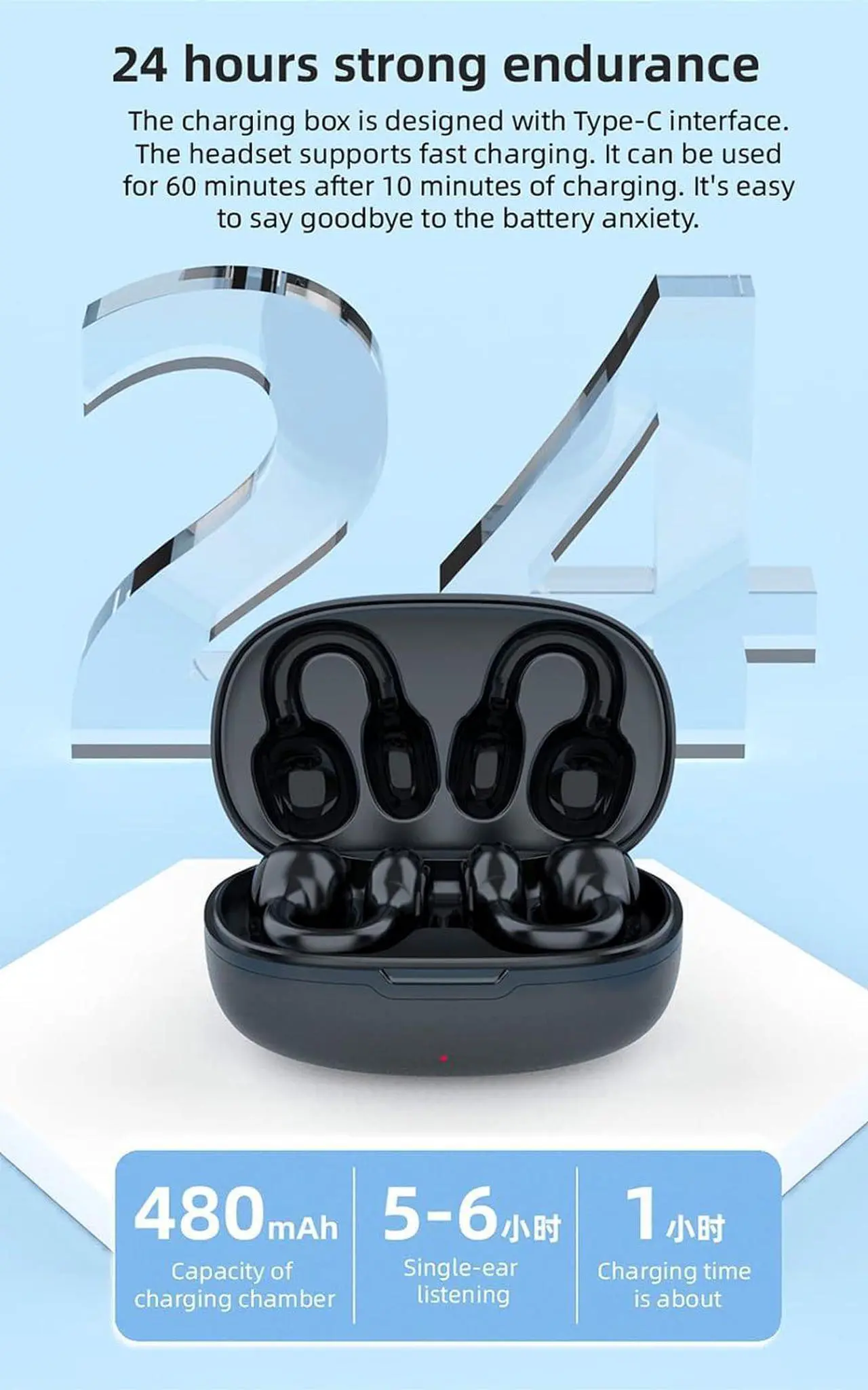 Alt view image 3 of 7 - anbaole Open Ear Headphones,Sport Earbuds,Sport Headphones,Open Earbuds,Wireless Earbuds Mini for Cycling Driving, Open earplugs, Running Earbuds