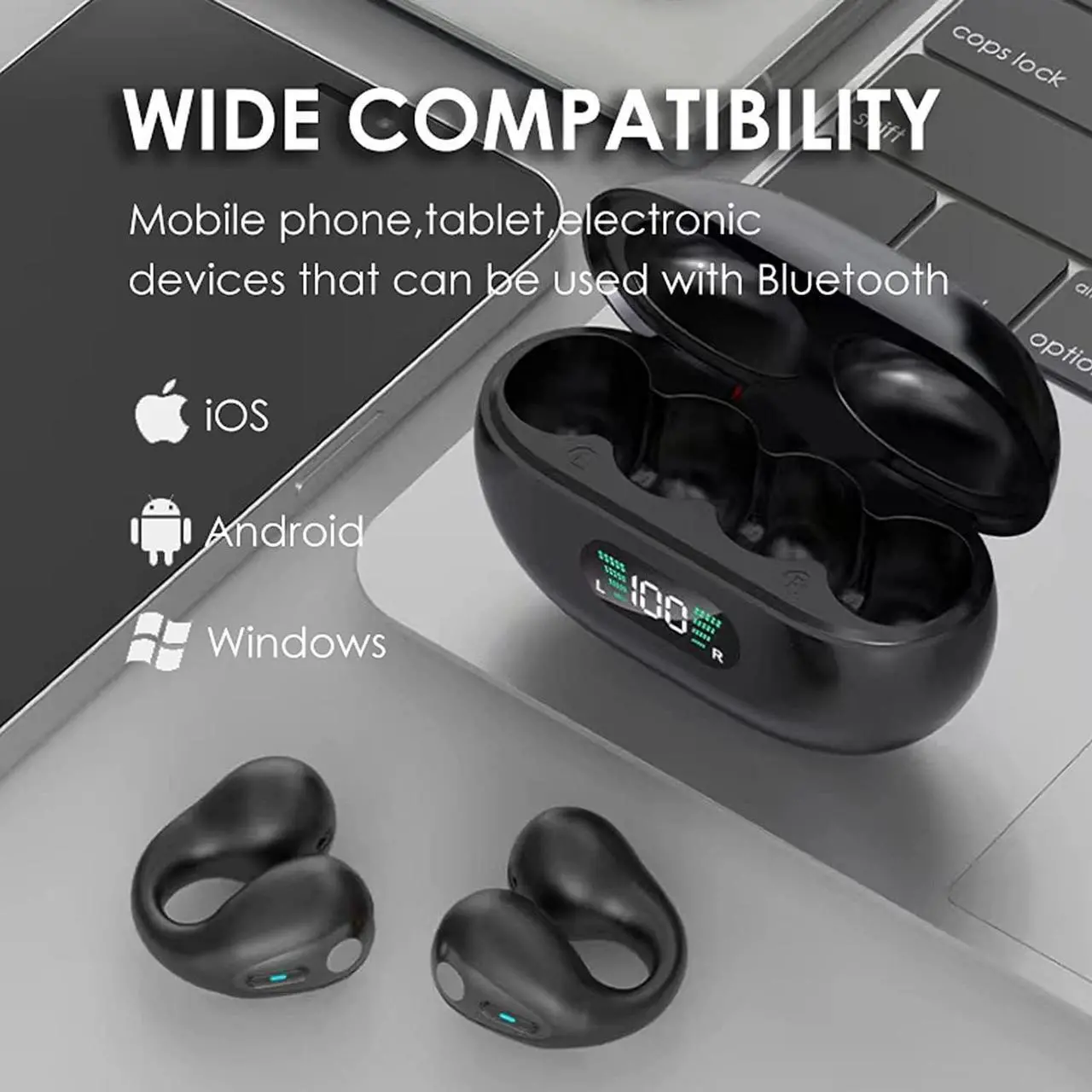 Alt view image 6 of 7 - MONKPEAR Wireless EarClip Bone Conduction Headphones, 2023 New Open Ear Headphones Wireless Bluetooth, Ear Clip Bone Conduction Headphones Bluetooth, for Running Cycling Sports Earbuds (White)