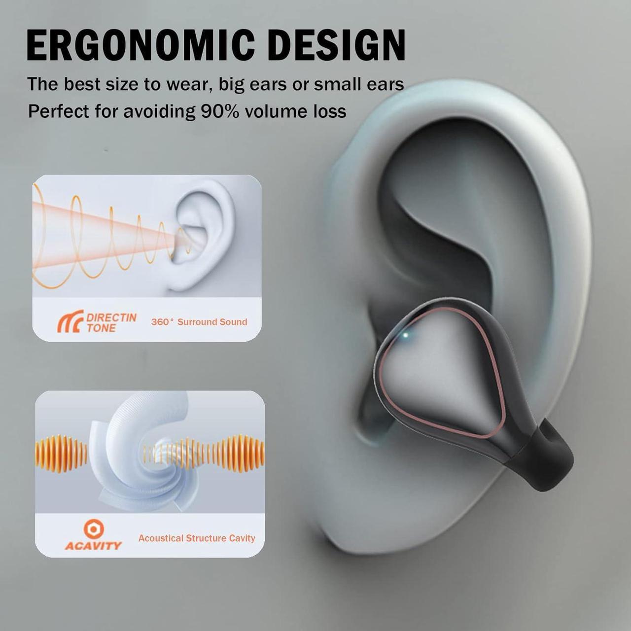 Alt view image 5 of 7 - Ear Clips Ear Buds Bone Conduction Earbuds for Small Ear Canals Open Ear Earbuds Clip On Sport Wireless Earbuds with Earhooks Android iOS Windows Outer Headphones for Running Cycling Workout Black