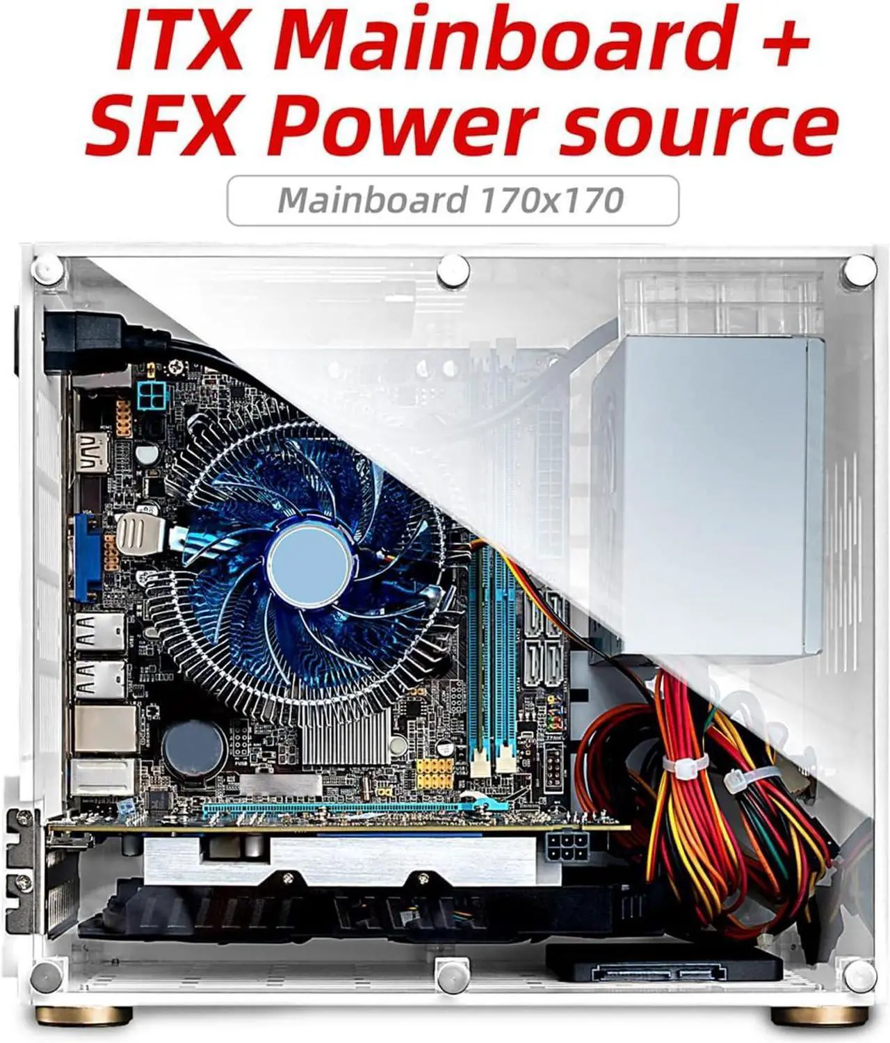 Alt view image 3 of 7 - Mini ITX Case, Portable Desktop PC Gaming Case 360 Degrees Open Hollow, Clear Acrylic Mini Cooling DIY Computer Chassis Case for Home Business Office