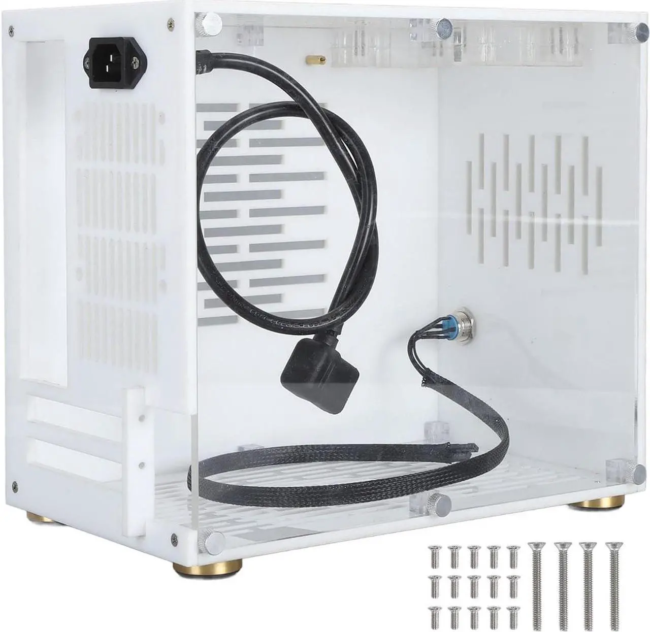 Main image of Mini ITX Computer Case, 360 Degree Acrylic Side Transparent Open Type Computer Chassis, DIY Gaming Desktop Mini ITX Computer Case with Power Cord