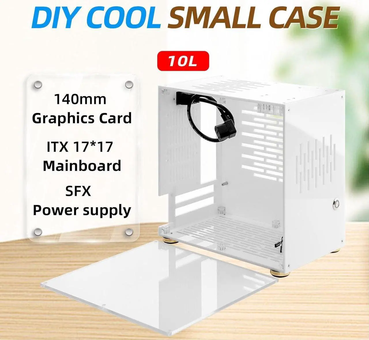 Alt view image 3 of 7 - Mini ITX Computer Case, 360 Degree Acrylic Side Transparent Open Type Computer Chassis, DIY Gaming Desktop Mini ITX Computer Case with Power Cord