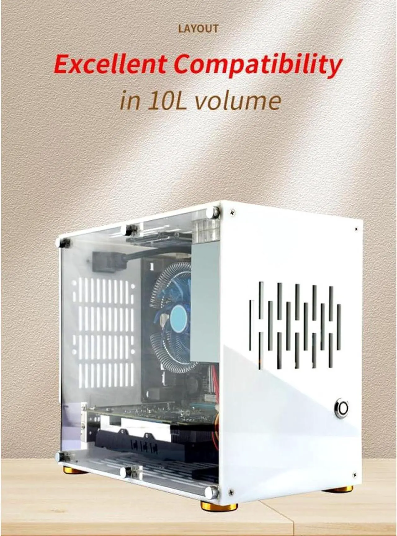 Alt view image 2 of 7 - Mini ITX Computer Case, 360 Degree Acrylic Side Transparent Open Type Computer Chassis, DIY Gaming Desktop Mini ITX Computer Case with Power Cord