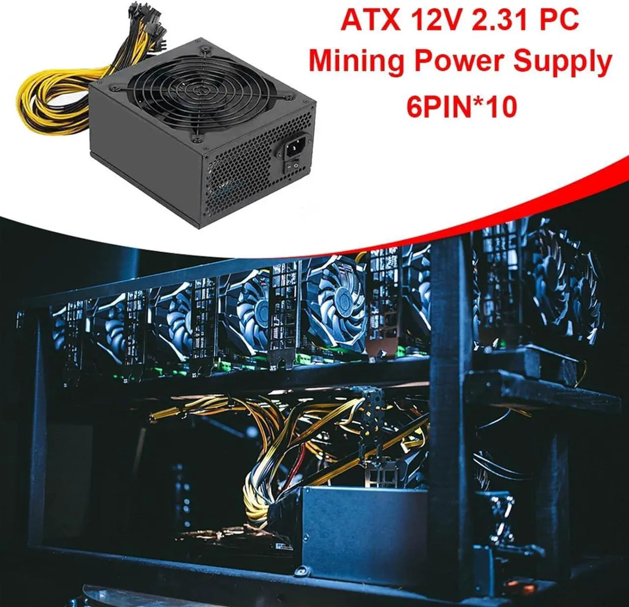 Alt view image 6 of 7 - SAAWEE Bitcoin Miner Power Supply 2000W ATX 12V 2.31 Silent Mining Machine Graphics Cards Bitcoin Miner Power Supply