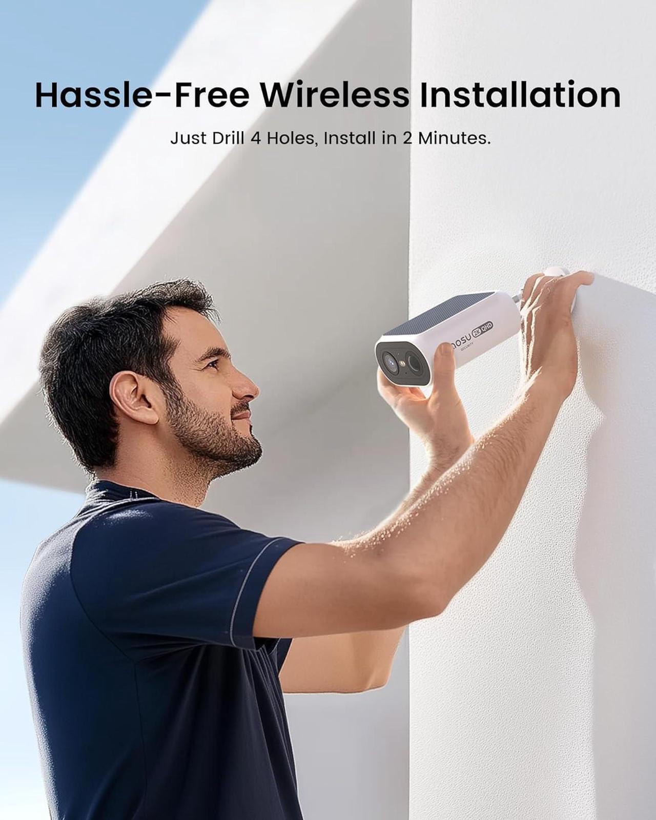 Alt view image 2 of 7 - AOSU Solar Security Cameras Wireless Outdoor, 2Mins DIY Installation, No Subscription Cameras for Home Security System, Local Storage, 2K Color Night Vision for Surveillance, 2.4&5ghz WiFi, 4 Cam-kit