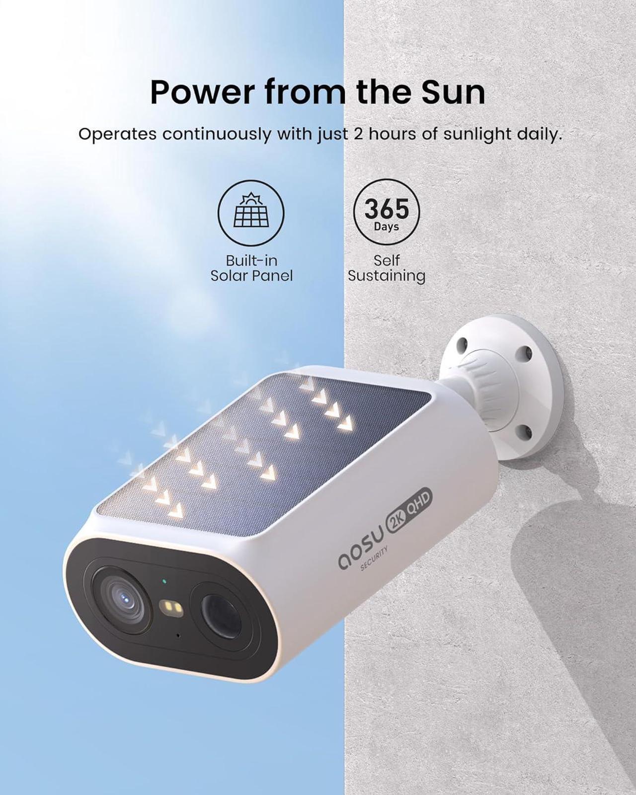 Alt view image 6 of 7 - AOSU Solar Security Cameras Wireless Outdoor, 2Mins DIY Installation, No Subscription Cameras for Home Security System, Local Storage, 2K Color Night Vision for Surveillance, 2.4&5ghz WiFi, 4 Cam-kit