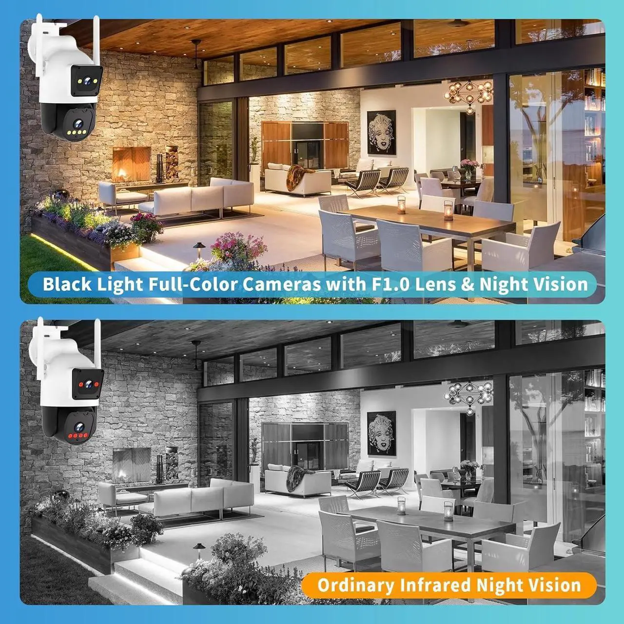 Alt view image 5 of 7 - Alaga Wired Outdoor Security Cameras - Black Light Full-Color Dual Lens with MaxColor Night Vision, F1.0 Lens, AI Motion Detection, Dual-Band Wi-Fi, Two-Way Audio, Cloud & Expandable Local Storage