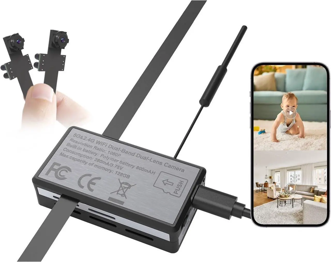 Main image of Spy Camera WiFi Mini Hidden Camera 1080P Dual Lens DIY Module Wireless Tiny Nanny Cam - Small Discreet Home Security Indoor Outdoor - 5G and 2.4G Wi-Fi Dual Band Dual Lens Surveillance Cameras