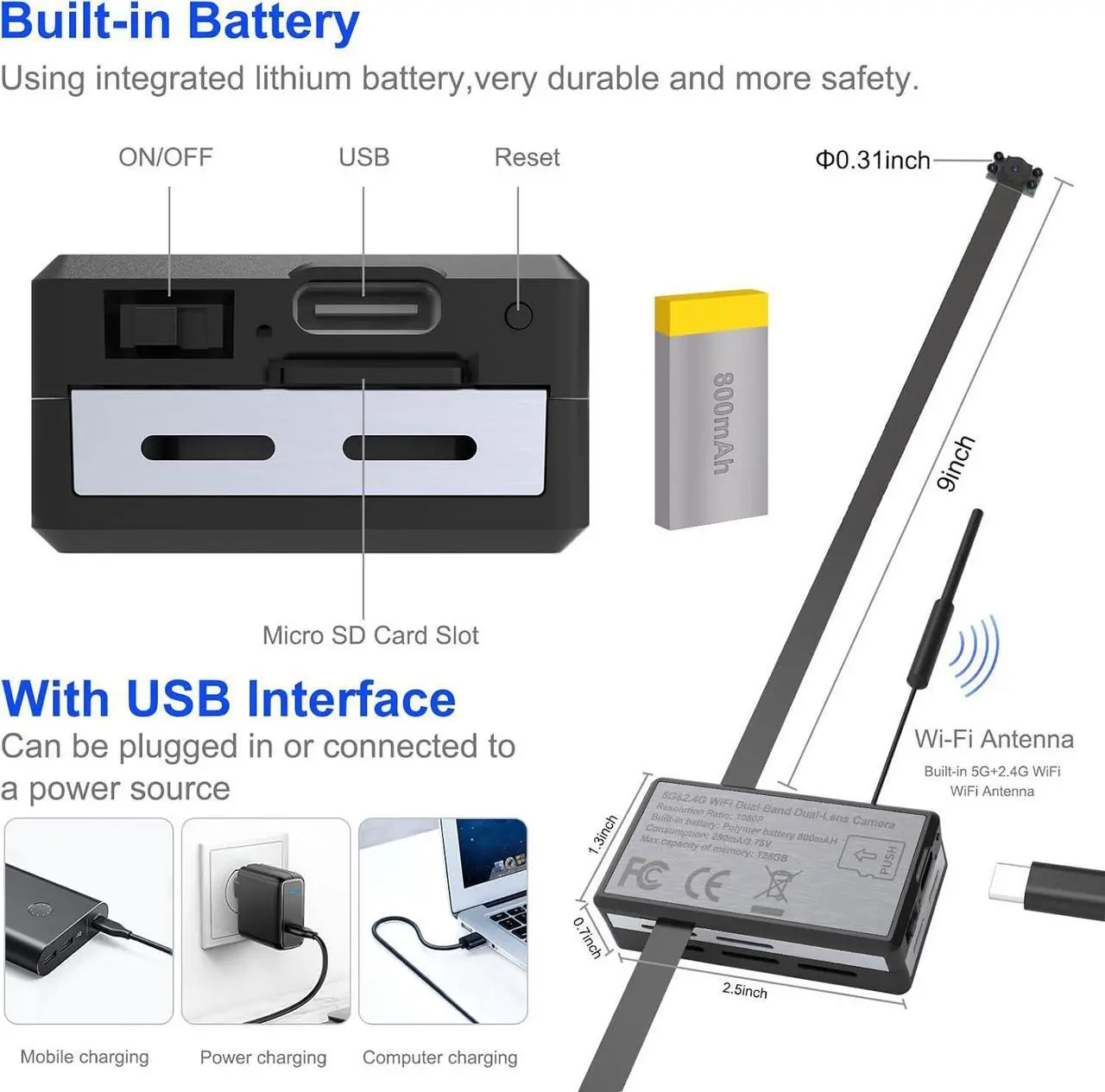 Alt view image 2 of 7 - Spy Camera WiFi Mini Hidden Camera 1080P Dual Lens DIY Module Wireless Tiny Nanny Cam - Small Discreet Home Security Indoor Outdoor - 5G and 2.4G Wi-Fi Dual Band Dual Lens Surveillance Cameras