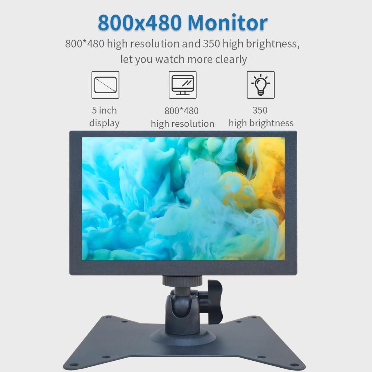 Alt view image 2 of 7 - 5 inch Security Monitor & Displays, AV/HD/VGA/BNC/USB Input, Built-in Dual Speakers Portable Metal Case LCD Monitor, 800 * 480 Resolution, Suitable for Game CCTV DVD PC DSLR