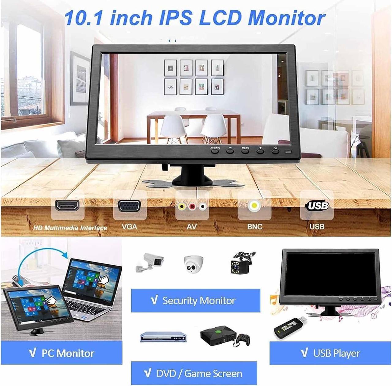 Alt view image 3 of 7 - 10.1inch HD Monitor VGA BNC AV Input, Ultra Thin Design, 1280x800 Resolution, Mini Portable for Car, CCTV and Gaming (US Plug)