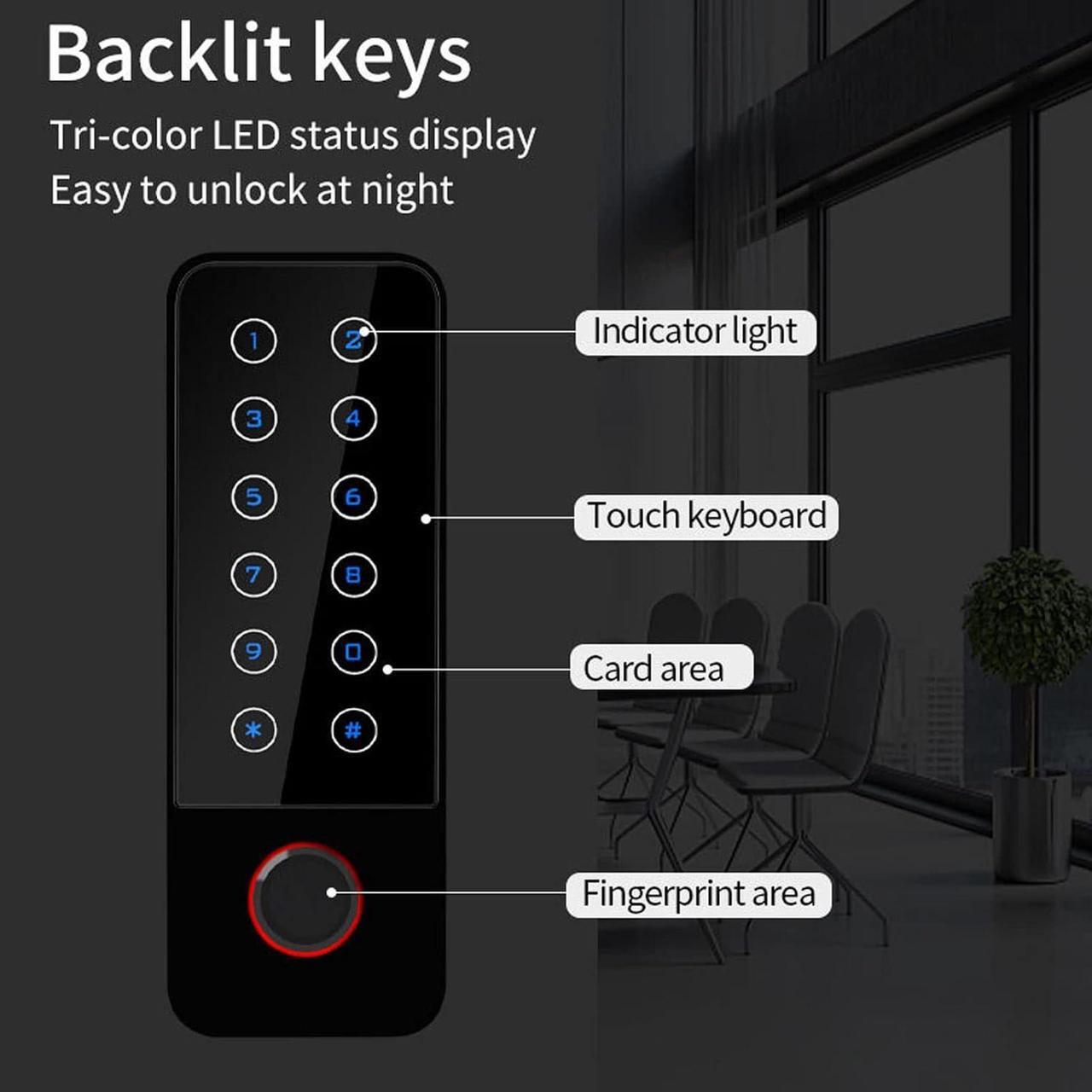 Alt view image 3 of 7 - Fingerprint Access Control Reader, Waterproof Access Card Reader Door Access Control System 2120 Users 200 Fingerprints for Appartment Offices