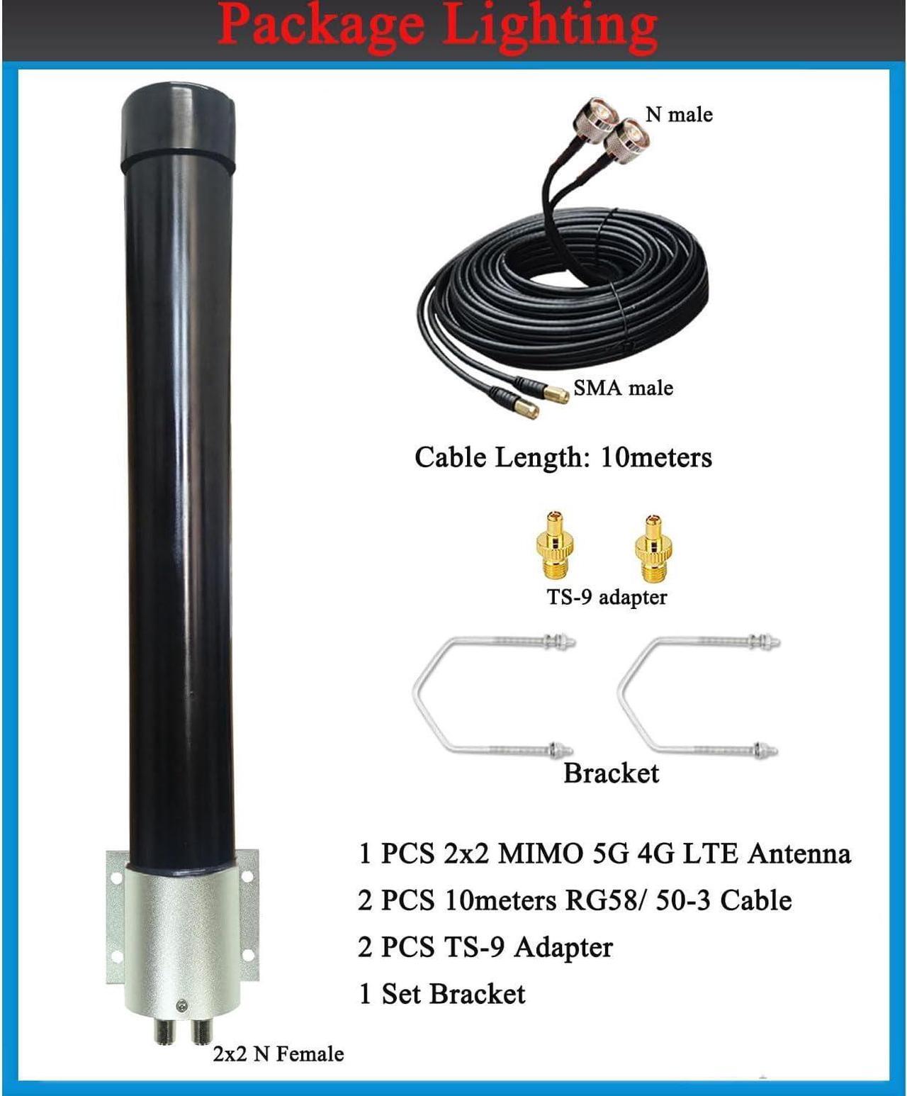 Alt view image 3 of 6 - 5G Antenna for T Mobile Home Internet, 4G LTE Cellular Antenna Omni Directional Outdoor 2x2 MIMO Antenna, with 10 Meters Cable TS-9 SMA
