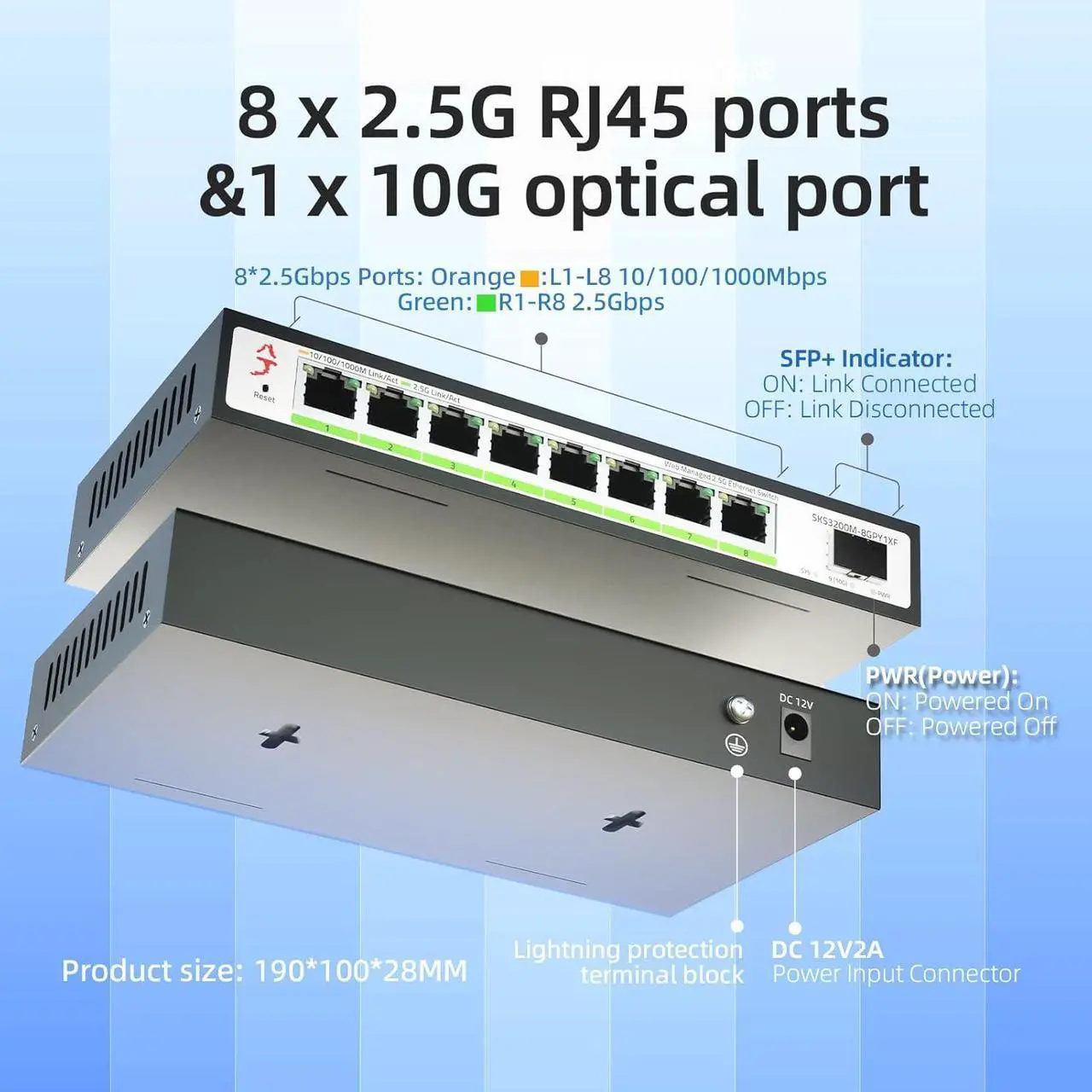 Alt view image 3 of 7 - 8 Port 2.5G Web Managed Ethernet Switch with 10G SFP+, Support LACP/VLAN/QoS/STP/IGMP, 2.5 Gigabit Network Switch for PC/NAS/AP, Metal Housing Fanless Ethernet Hub, Desktop/Wall-Mount