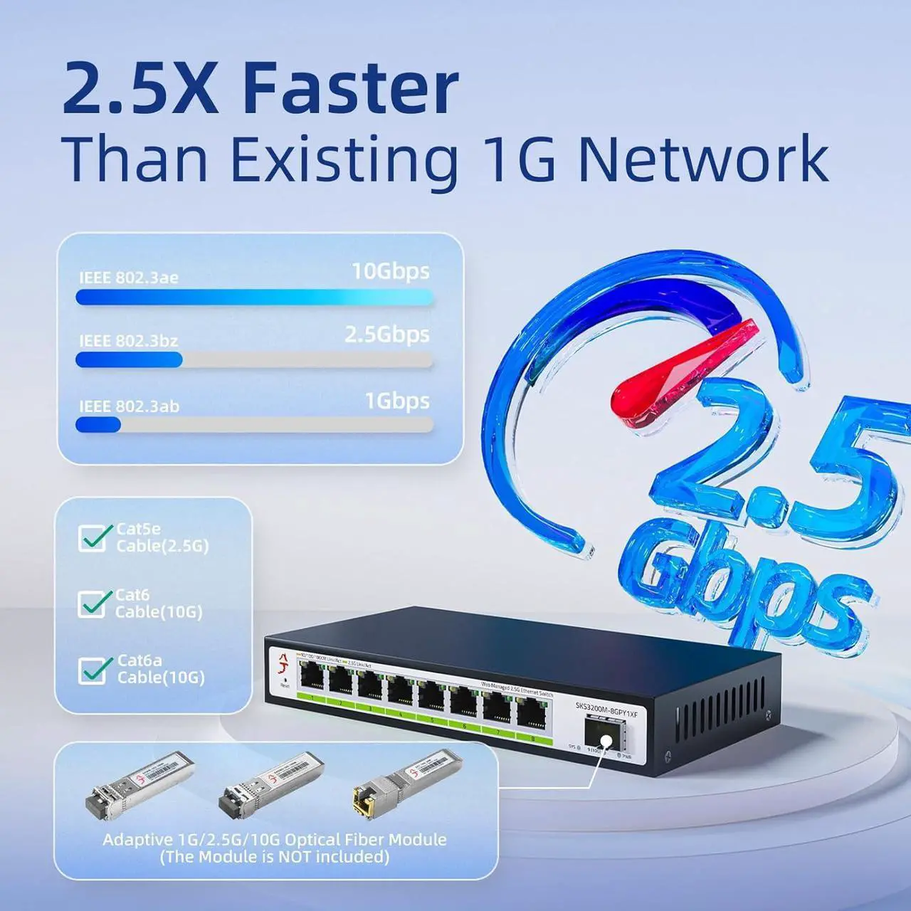 Alt view image 6 of 7 - 8 Port 2.5G Web Managed Ethernet Switch with 10G SFP+, Support LACP/VLAN/QoS/STP/IGMP, 2.5 Gigabit Network Switch for PC/NAS/AP, Metal Housing Fanless Ethernet Hub, Desktop/Wall-Mount