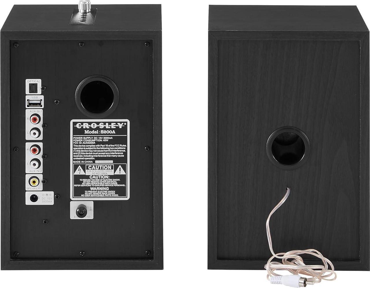 Alt view image 5 of 7 - Crosley S200A-BK 4" Active Powered Bluetooth Stereo Speakers with Optical, USB, and Aux Connections, Black