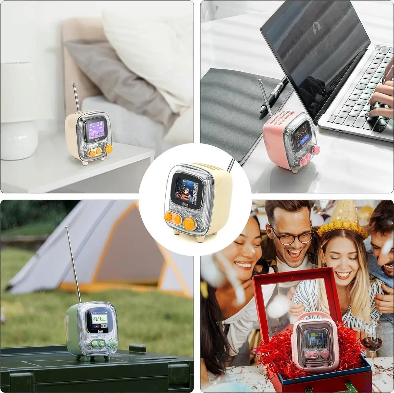 Alt view image 2 of 7 - Divoom Tiivoo-2 FM Radio Bluetooth Speaker with Alarm Clock,Pixel Art Retro Mini Small Cute Wireless Speaker,Vintage Decor Suitble for Party Office Home Desk Bedroom Kitchen Outdoor,Cream