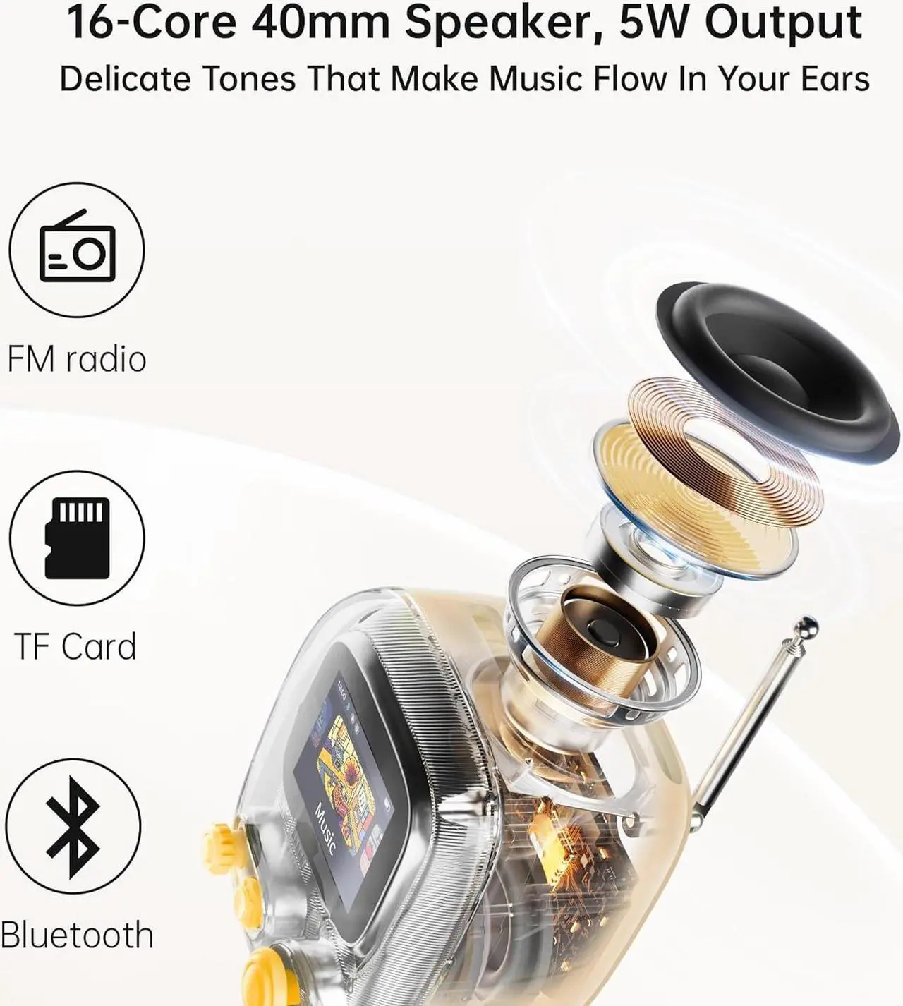 Alt view image 3 of 7 - Divoom Tiivoo-2 FM Radio Bluetooth Speaker with Alarm Clock,Pixel Art Retro Mini Small Cute Wireless Speaker,Vintage Decor Suitble for Party Office Home Desk Bedroom Kitchen Outdoor,Cream