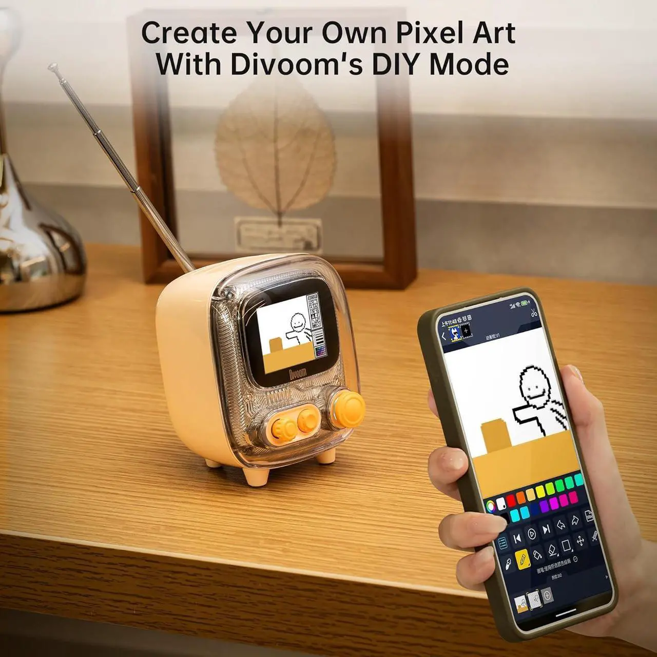 Alt view image 4 of 7 - Divoom Tiivoo-2 FM Radio Bluetooth Speaker with Alarm Clock,Pixel Art Retro Mini Small Cute Wireless Speaker,Vintage Decor Suitble for Party Office Home Desk Bedroom Kitchen Outdoor,Cream